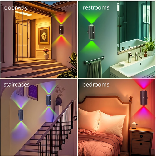 2pcs LED Motion Sensor Wall Lights, Rechargeable LED Night Lights RGB Gradient Ambient Light, Dimmable Indoor Lamps, Magnetic Step Lights Suitable For Hallways, Bedside, Desks, Closets, And Emergency Use