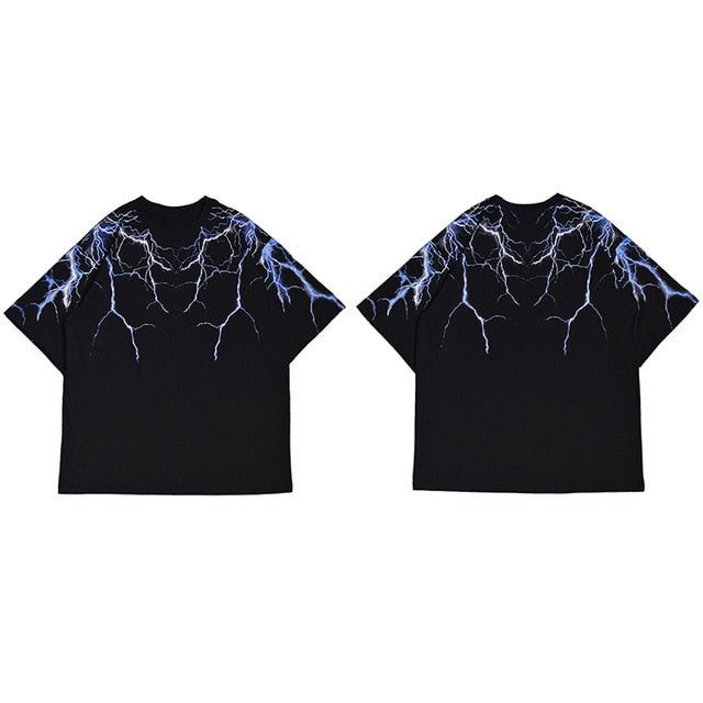 Streetwear Dark Lightning T Shirt Hip Hop Men Harajuku Tshirt Short Sleeve Cotton T-Shirt Fashion Black Tops Tees HipHop