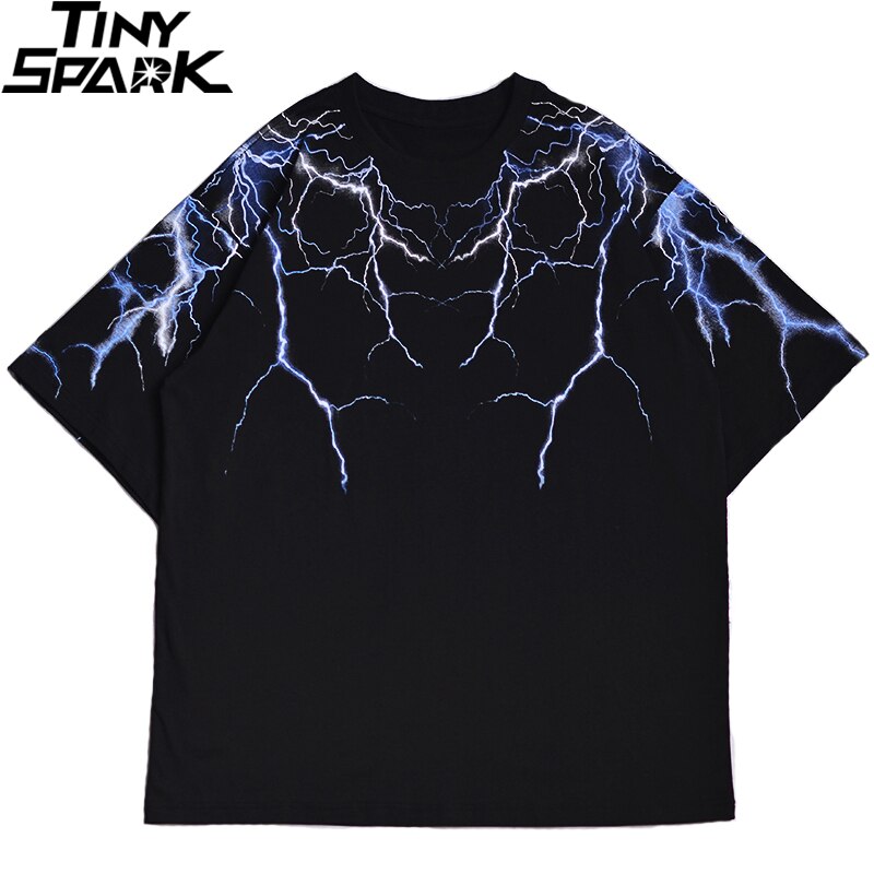 Streetwear Dark Lightning T Shirt Hip Hop Men Harajuku Tshirt Short Sleeve Cotton T-Shirt Fashion Black Tops Tees HipHop