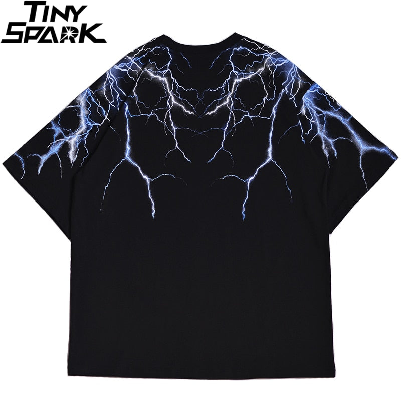 Streetwear Dark Lightning T Shirt Hip Hop Men Harajuku Tshirt Short Sleeve Cotton T-Shirt Fashion Black Tops Tees HipHop