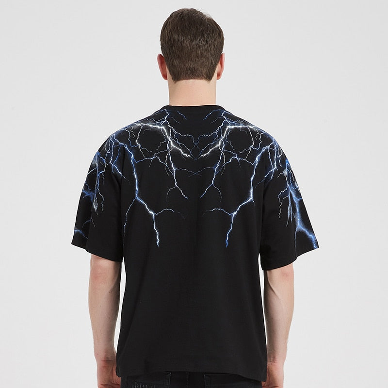 Streetwear Dark Lightning T Shirt Hip Hop Men Harajuku Tshirt Short Sleeve Cotton T-Shirt Fashion Black Tops Tees HipHop