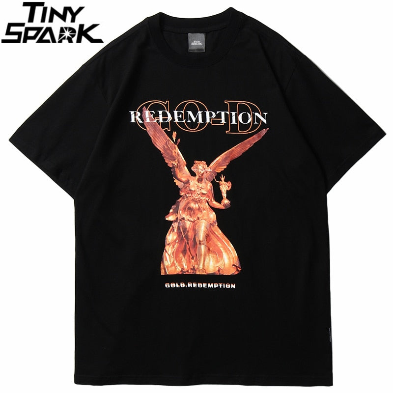 Hip Hop T Shirt Men Streetwear Harajuku Washed Tshirt Reddemption Angel Summer Short Sleeve T-Shirt Cotton Fashion Tops Tee