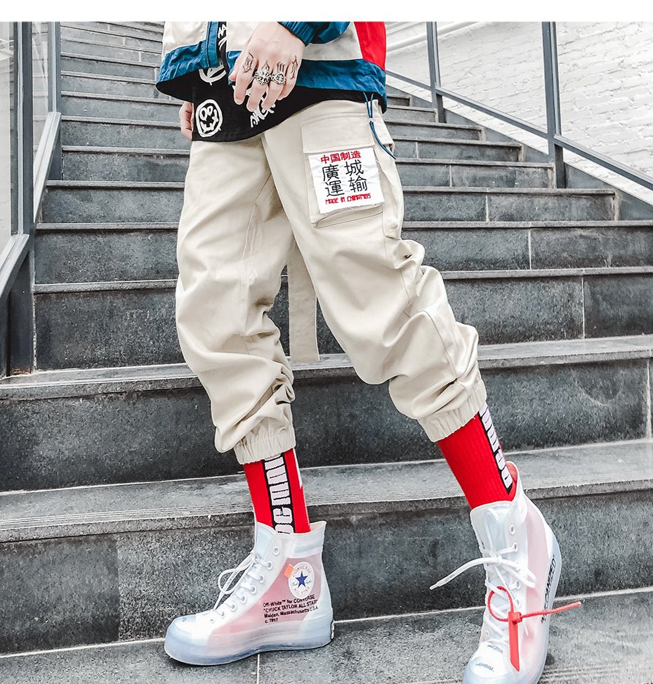 Chinese Letter Embroidery Ribbons Casual Pants Men Trouser Autumn Winter Harajuku Harem Joggers Sweatpants